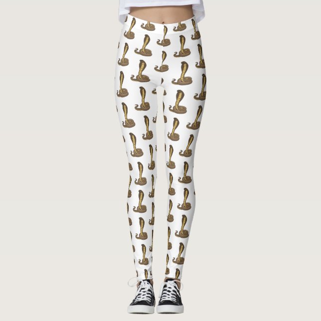 Brown cobra snake illustration leggings (Front)