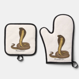 Brown cobra snake illustration oven mitt & pot holder set