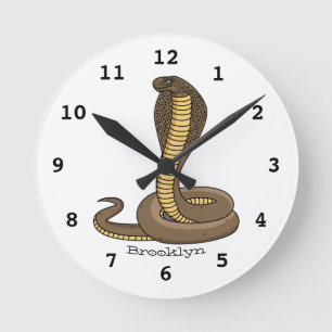Brown cobra snake illustration round clock