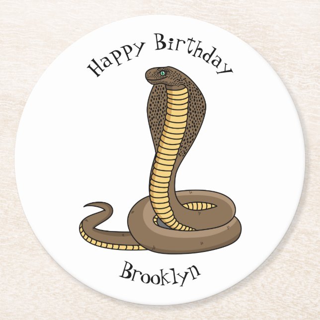 Brown cobra snake illustration   round paper coaster (Front)