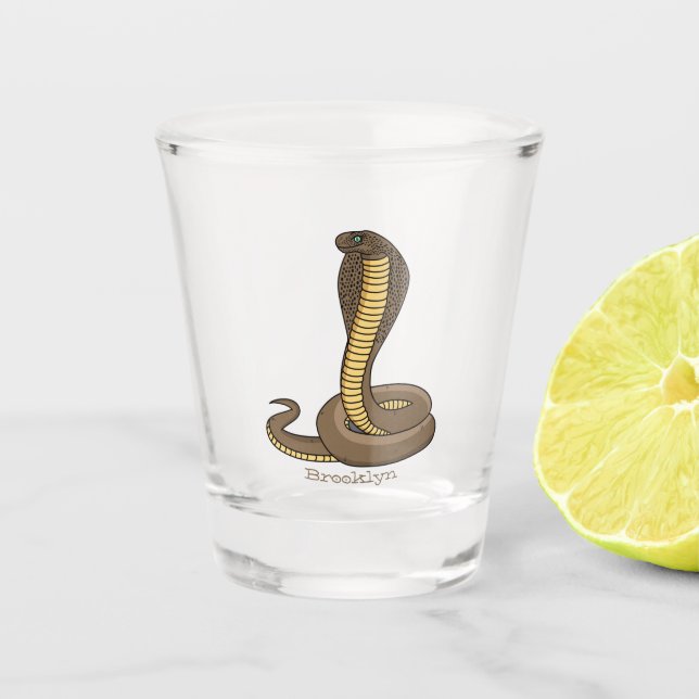 Brown cobra snake illustration shot glass (Front)