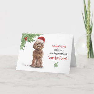 Brown Cockapoo Christmas From Dog in Funny Santa Card