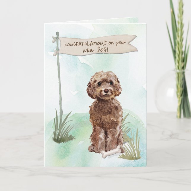Brown Cockapoo Congratulations on New Dog Card (Front)