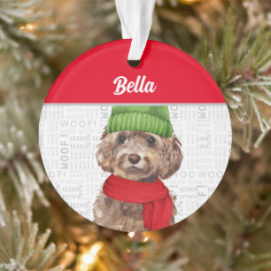 Brown Cockapoo Dog with Name and Photo Ornament