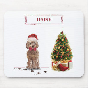 Brown Cockapoo Funny Christmas Dog and Tree Mouse Pad