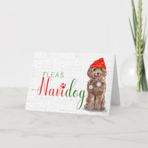 Brown Cockapoo Funny Fleas Navidog Christmas Holiday Card