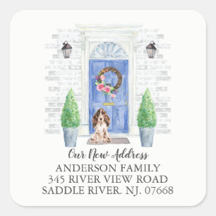 Brown Cocker Spaniel Blue Door New Address Label