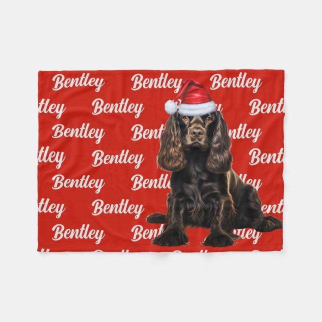 Brown Cocker Spaniel Dog Custom Name Christmas Fleece Blanket (Front (Horizontal))