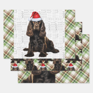 Brown Cocker Spaniel Dog Holiday Plaid Christmas Wrapping Paper Sheet