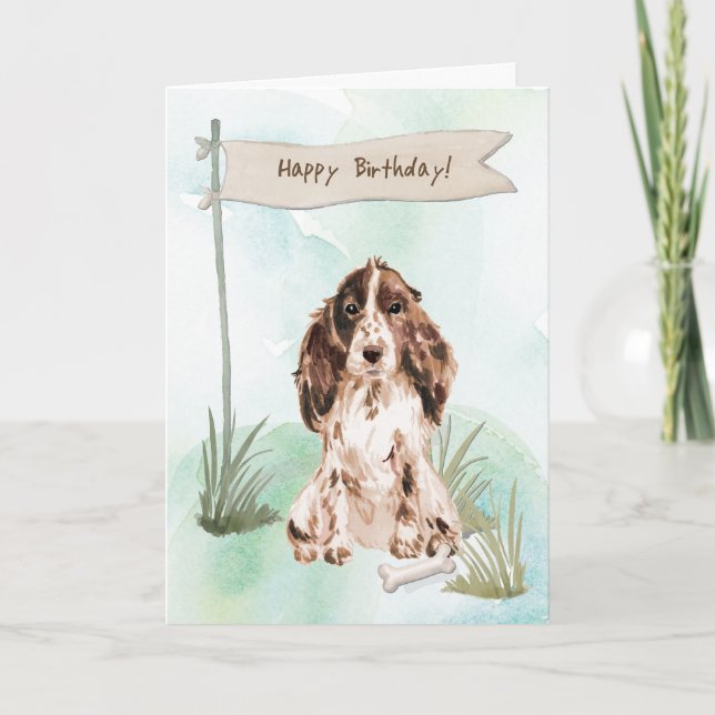 Brown Cocker Spaniel Dog Under Birthday Sign Card (Front)