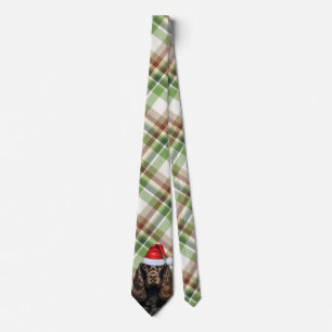 Brown Cocker Spaniel Dog with Christmas Plaid Tie