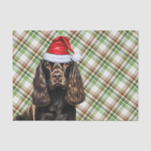 Brown Cocker Spaniel Dog with Plaid Christmas Tissue Paper