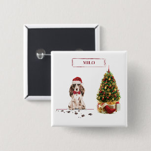 Brown Cocker Spaniel Funny Christmas Dog with Tree 15 Cm Square Badge