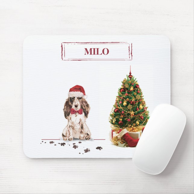 Brown Cocker Spaniel Funny Christmas Dog with Tree Mouse Pad (With Mouse)