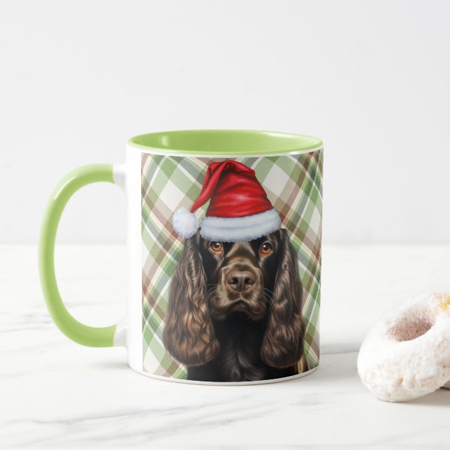 Brown Cocker Spaniel Holiday Christmas Santa Dog Mug (With Donut)