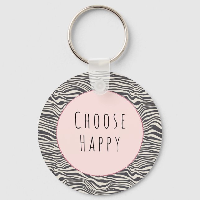 Brown Cocoa Zebra Print personalised happy quote Key Ring (Front)
