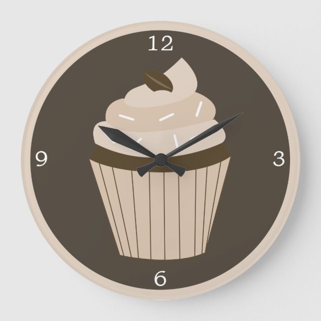 Brown Coffee Bean Cupcake Large Clock (Front)