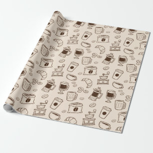 Brown coffee beans illustrated elements pattern wrapping paper