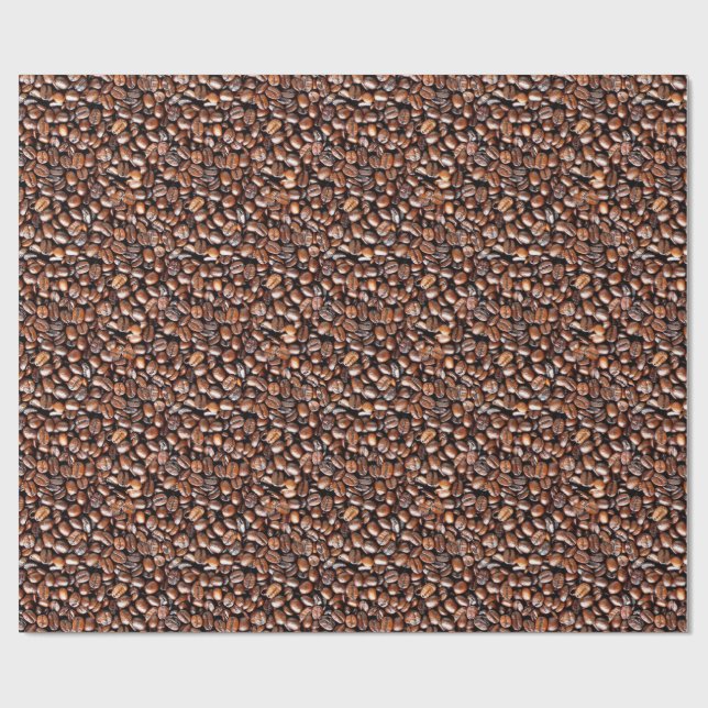 Brown Coffee Beans Tiled Pattern Wrapping Paper (Flat)