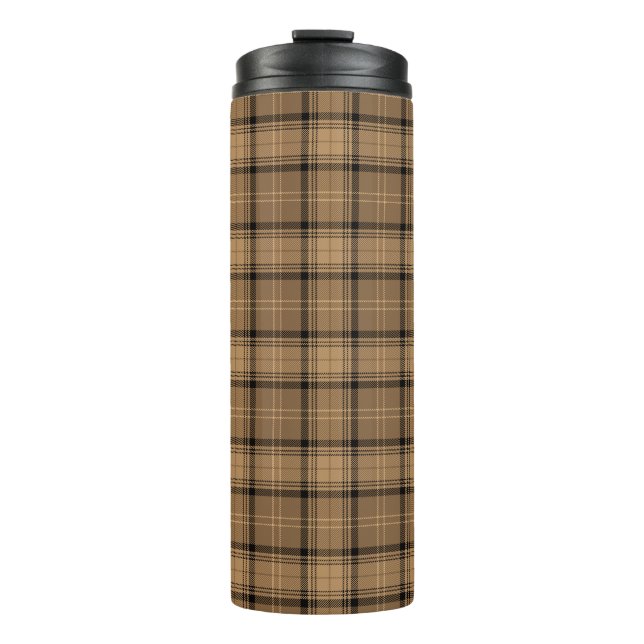 Brown, Coffee, Black Twills Plaid (Tartan) Pattern Thermal Tumbler (Front)