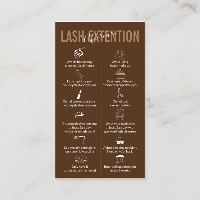 Brown Coffee Icon Makeup Lash Extension Aftercare Business Card (Back)