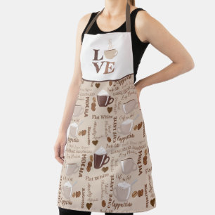 Brown Coffee Mocha Latte Love Pattern Apron