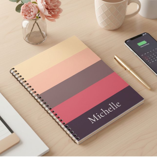 Brown Color Blocked Striped Custom Notebook (Creator Uploaded)