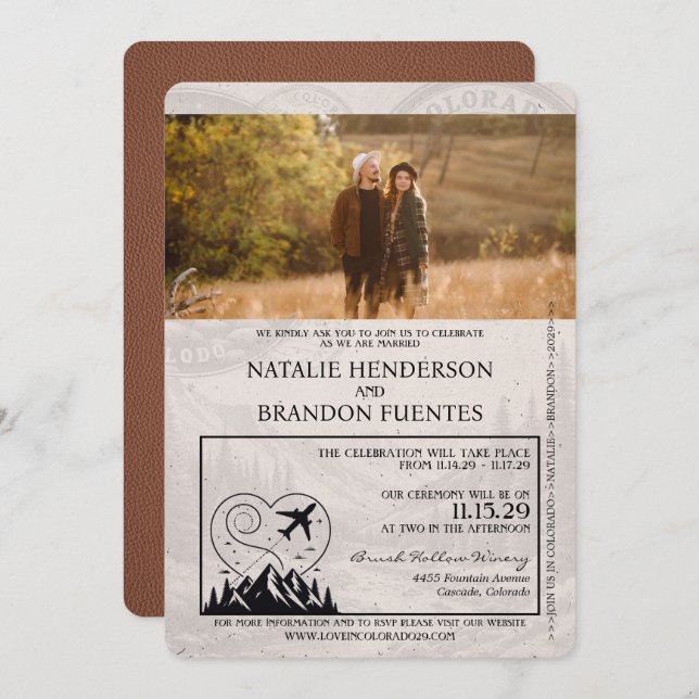Brown Colorado Passport Wedding Invitation (Front/Back)