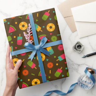 Brown colorful summer ice-cream pattern wrapping paper