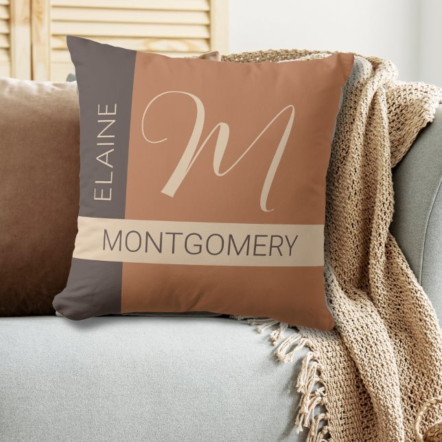Brown Colour Block Monogram Pillow (Creator Uploaded)