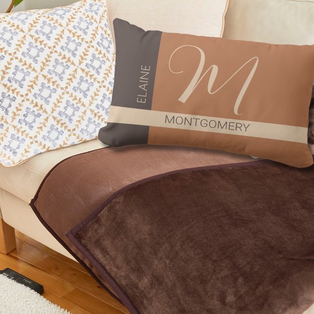 Brown Colour Block Monogram Pillow (Creator Uploaded)