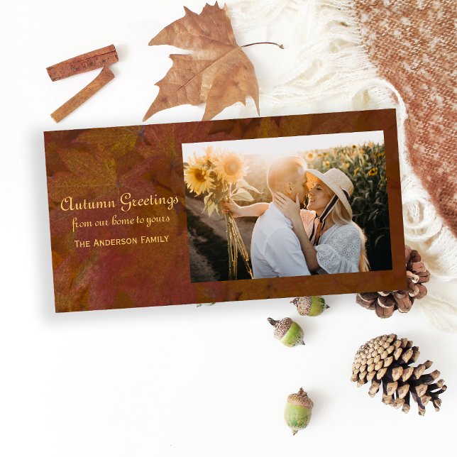 Brown Coloured Leaves Autumn Greetings Photo Card (Send warm Autumn Greetings with this seasonal photo card.)