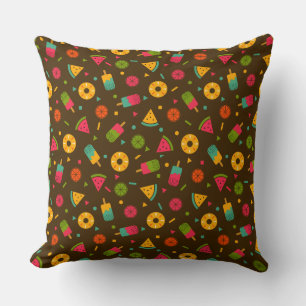 Brown colourful summer ice-cream pattern cushion