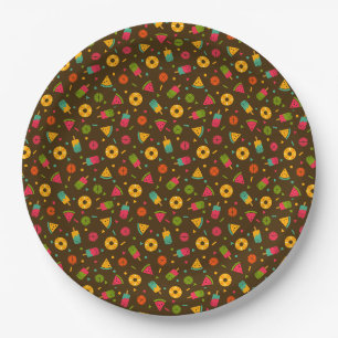 Brown colourful summer ice-cream pattern paper plate