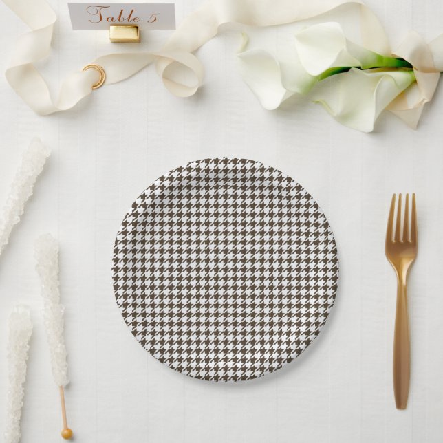 Brown Combination Houndstooth by Shirley Taylor Paper Plate (Wedding)