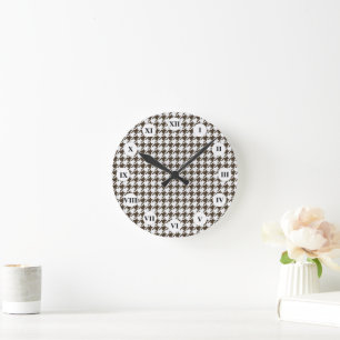 Brown Combination Houndstooth by Shirley Taylor Round Clock