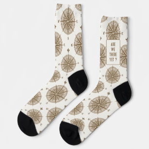 Brown Compass and Text Socks