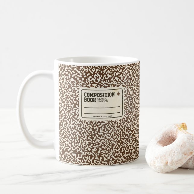 Brown Composition Notebook Coffee Mug (With Donut)