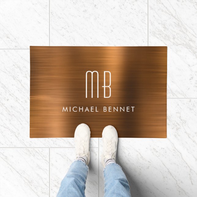 Brown Copper Brushed Metal Monogram Doormat (Indoor)