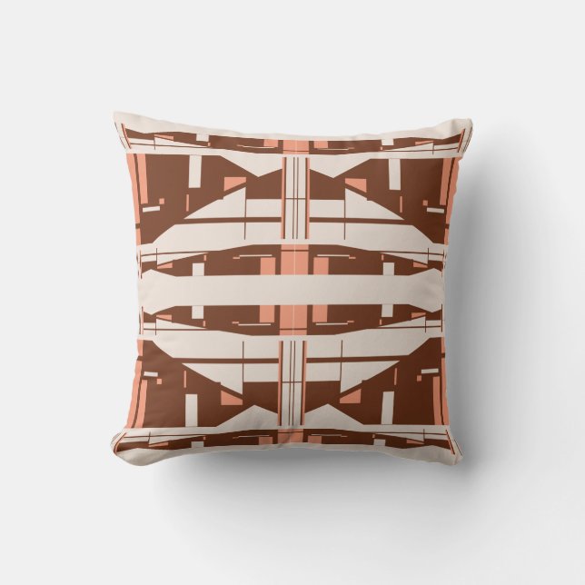 Brown Coral Beige Mediterranean Mosaic Abstract Cushion (Front)