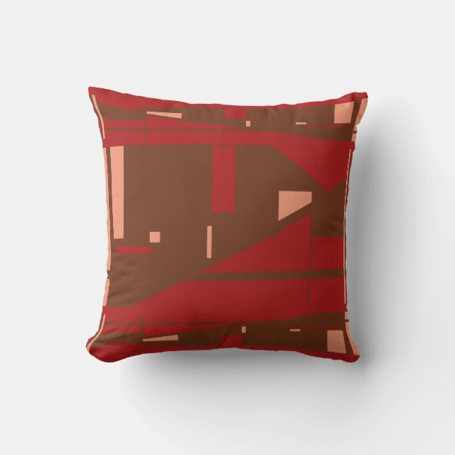 Brown Coral on Dark Red Classical Mosaic Motif  Cushion (Front)