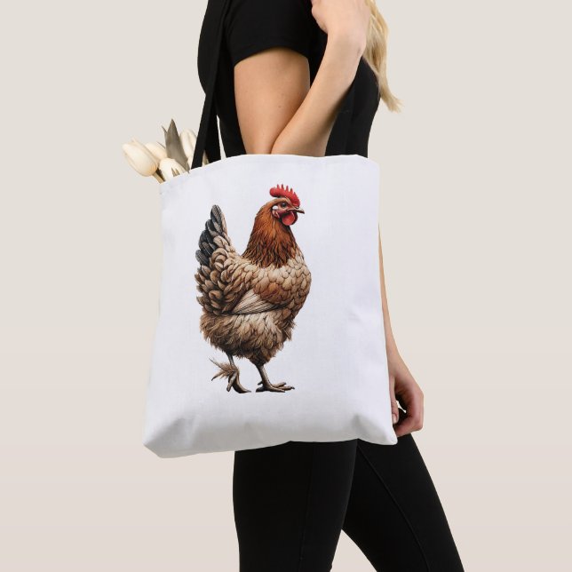 Brown Country Chicken Farm Barnyard Kitchen Tote Bag (Close Up)