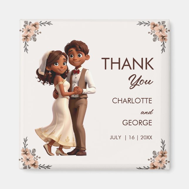 Brown couple newlyweds dancing wedding favours magnet (Front)