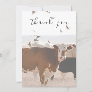 Brown Cow And Birds Country Flat Thank You Card