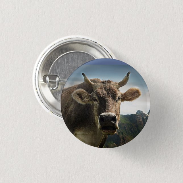 Brown Cow Face 3 Cm Round Badge (Front & Back)