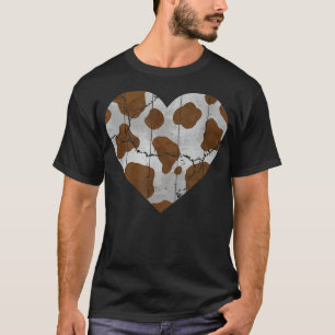 Brown Cow Print Heart Cute Farm Animal Lover Cow T-Shirt