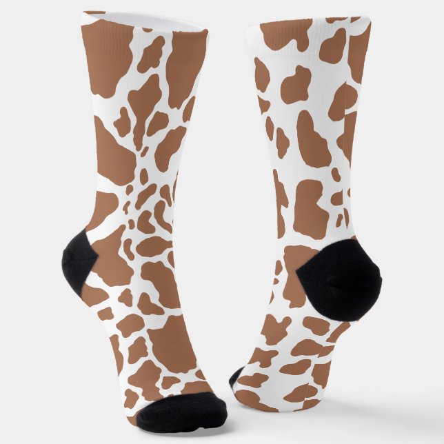 Brown Cow Spots Animal Print Pattern Socks (Angled)