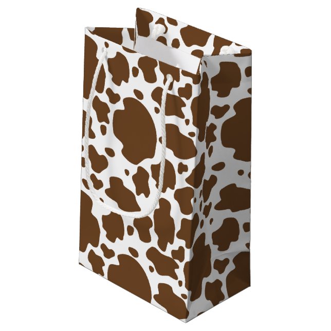 Brown Cow Spots Faux Cowhide Pattern Small Gift Bag (Back Angled)