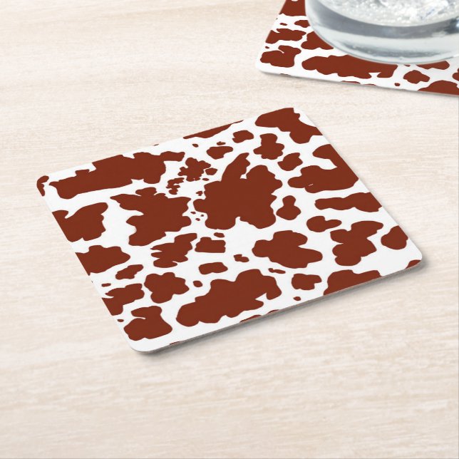 Brown Cow Spots  Print Cowboy Farmer Square Paper Coaster (Angled)