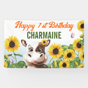Brown Cow Sunflower Girl First Birthday Banner